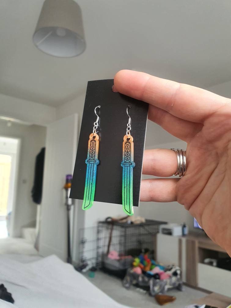 UV Active Glow Multicolour Katana Resin Earrings