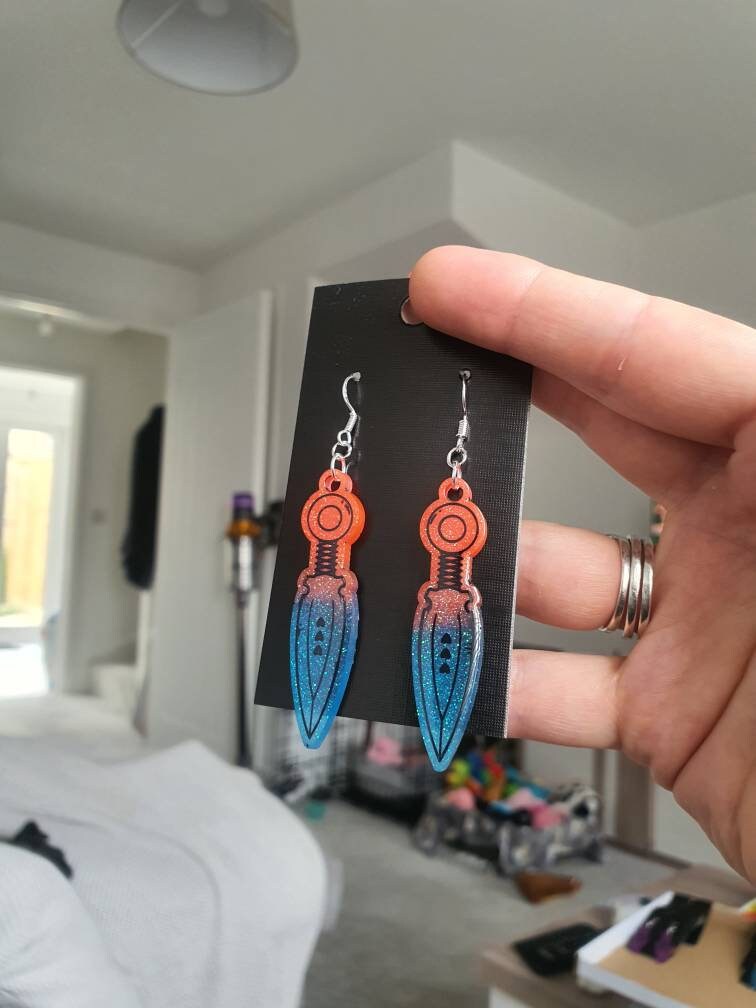 UV Active Glow Pink & Blue Throwing Knife Resin Earrings