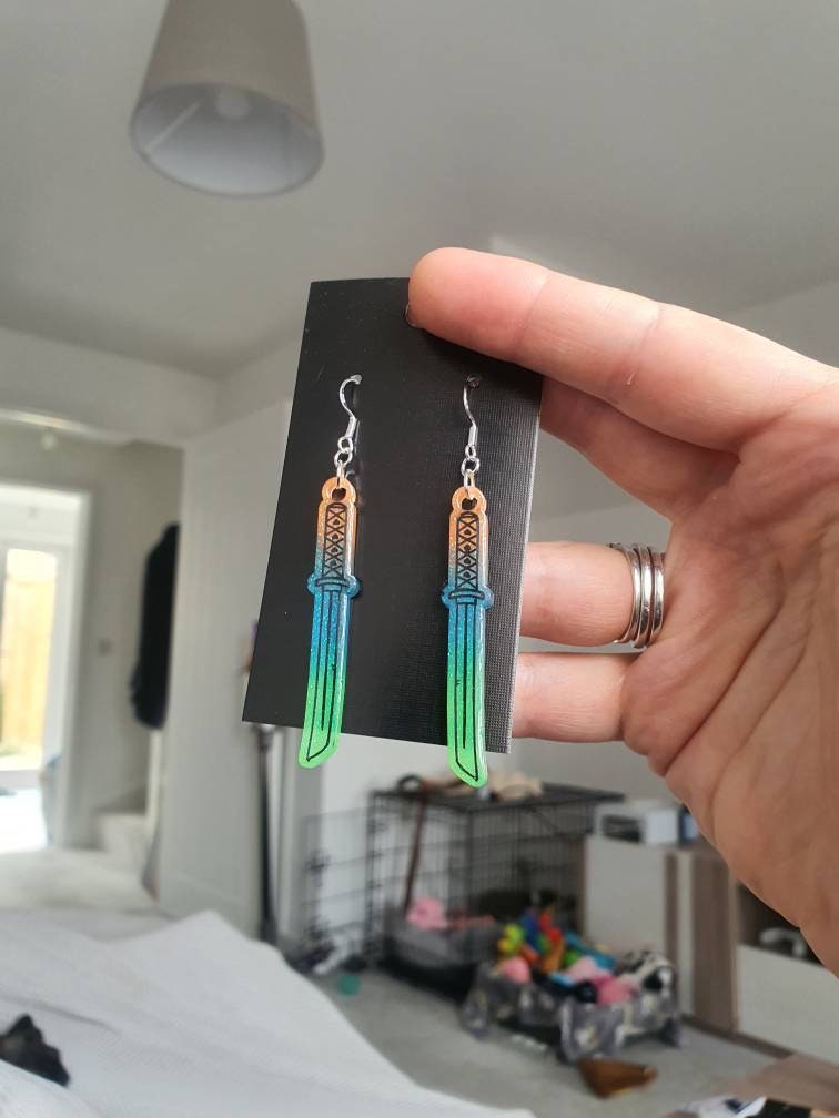 UV Active Glow Multicolour Katana Resin Earrings