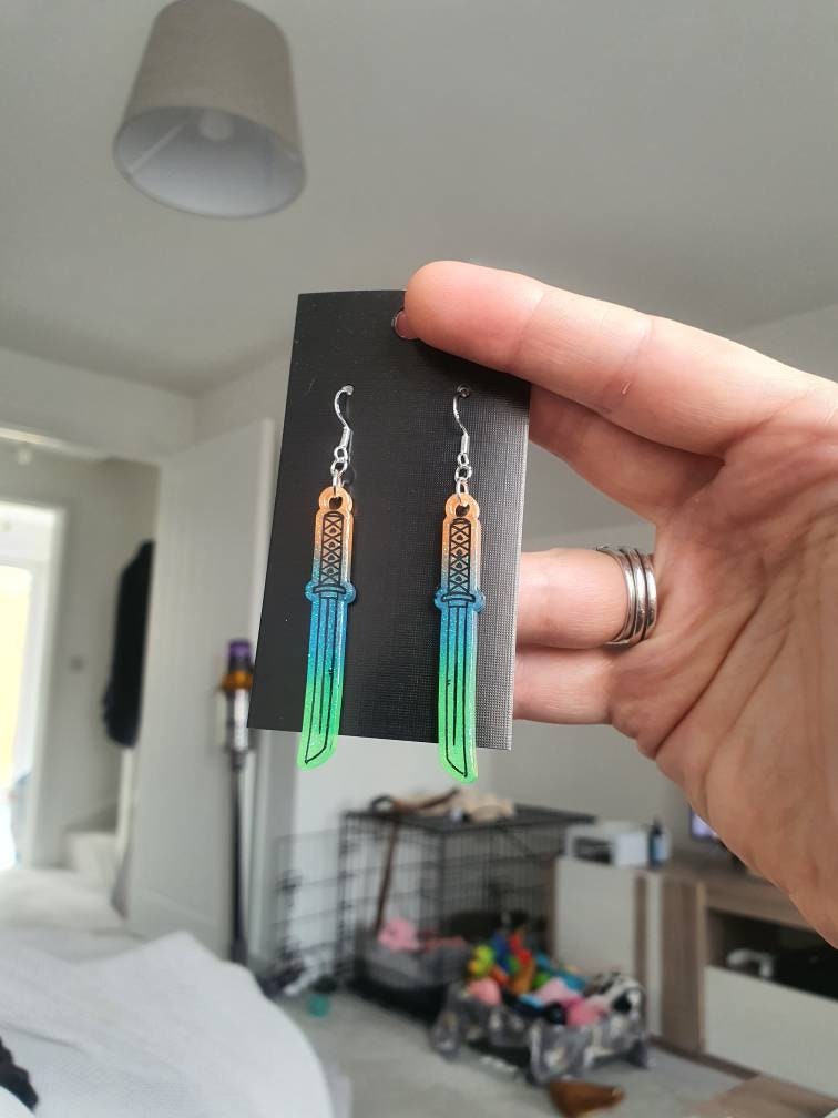 UV Active Glow Multicolour Katana Resin Earrings