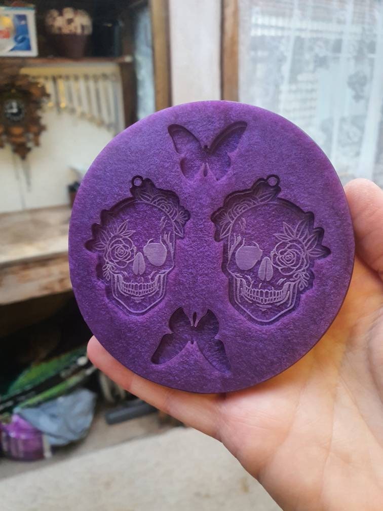 2 inch Rose Skull Earrings Silicone Mould