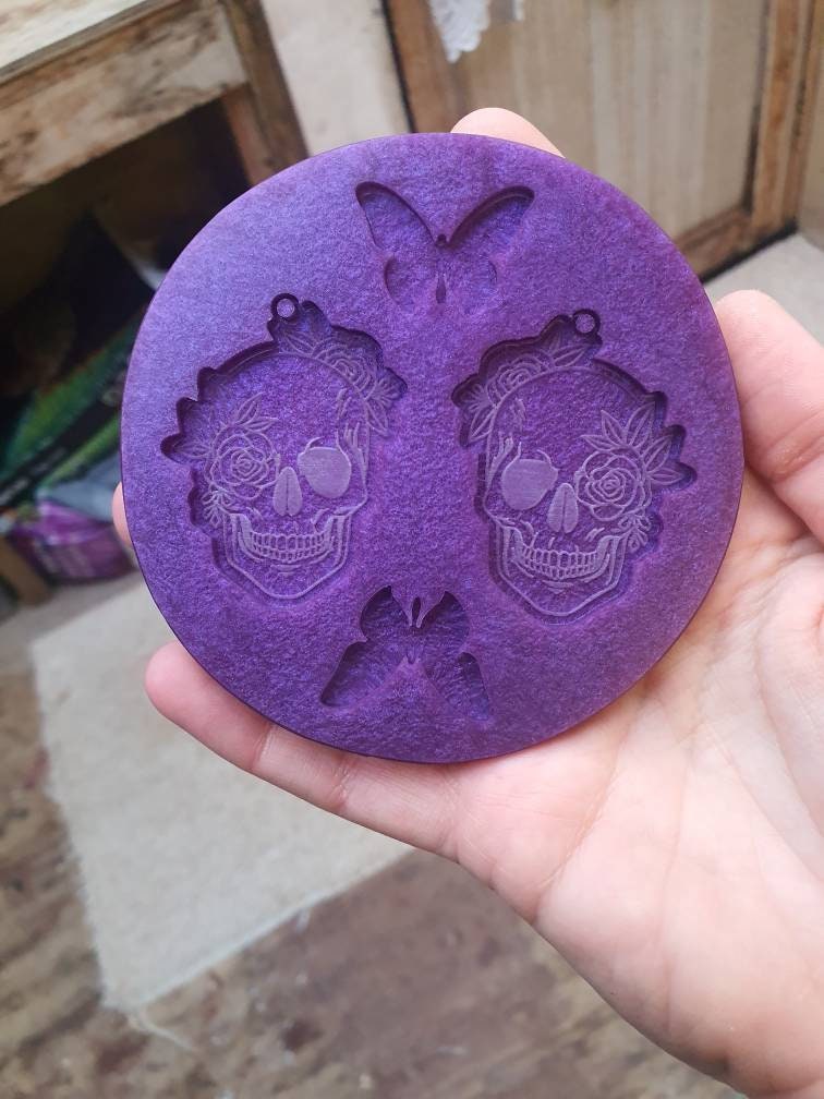 2 inch Rose Skull Earrings Silicone Mould