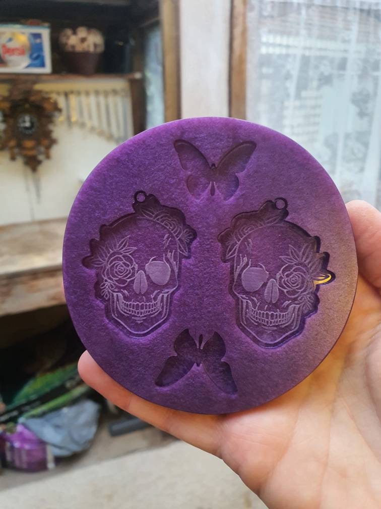 2 inch Rose Skull Earrings Silicone Mould