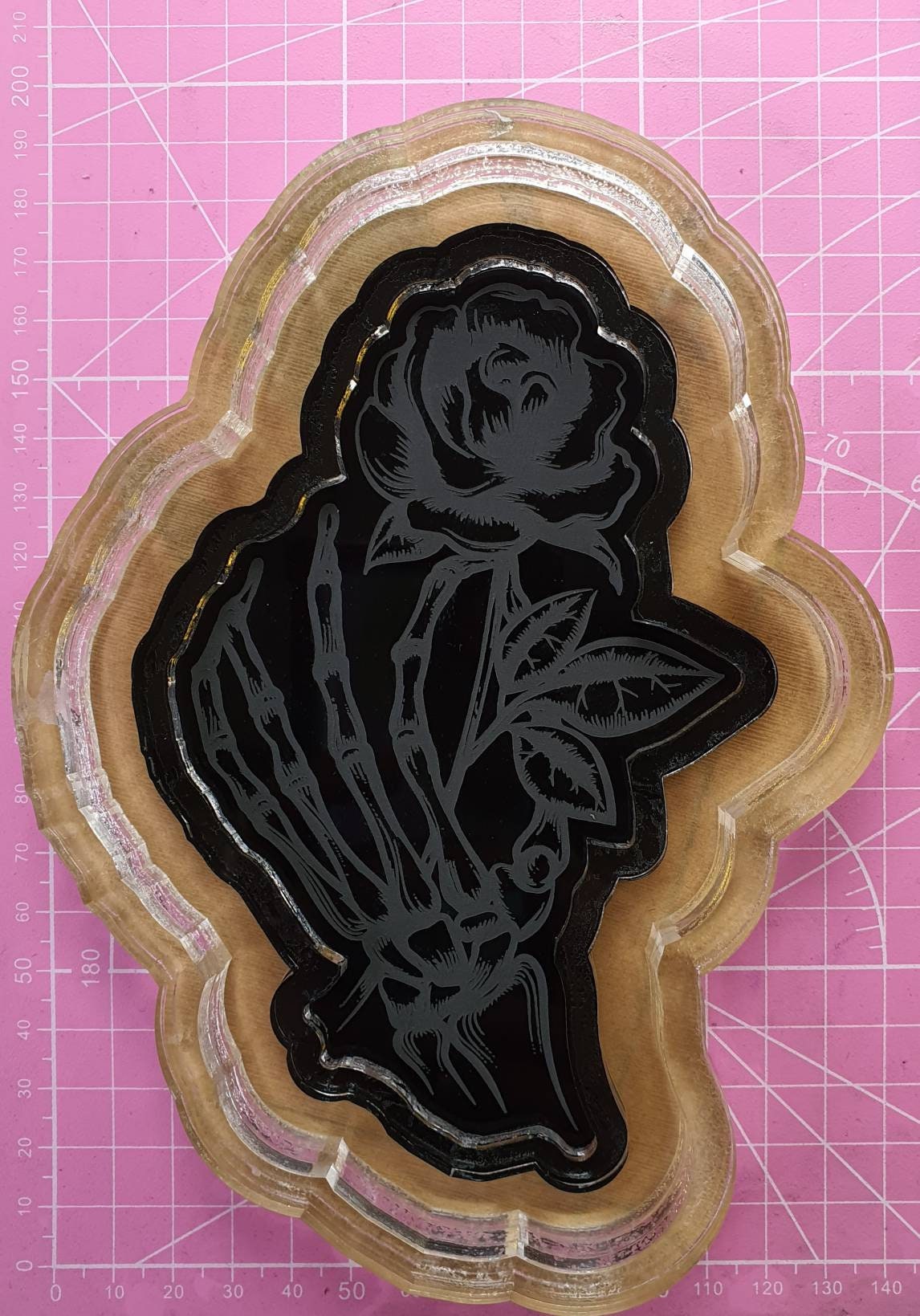 6 inch Skeleton Hand Holding Rose Tray Silicone Mould