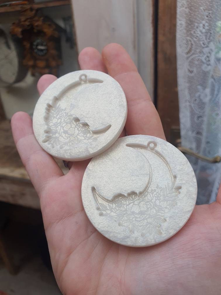2 inch Floral Moon Earrings Silicone Moulds