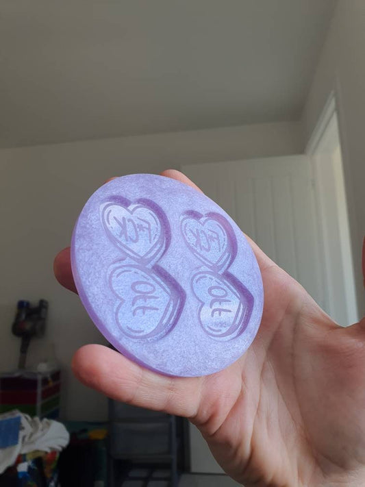 2.5 inch F Off Hearts Silicone Mould