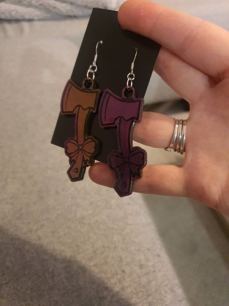 Colour Shift Bow Axe Resin Earrings