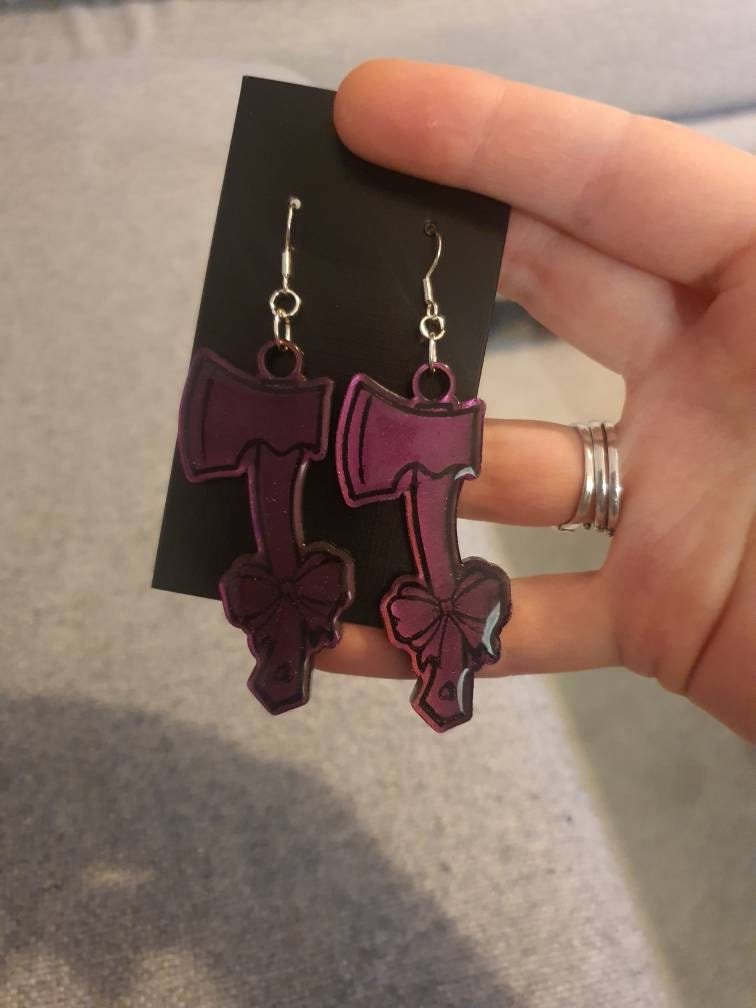 Colour Shift Bow Axe Resin Earrings