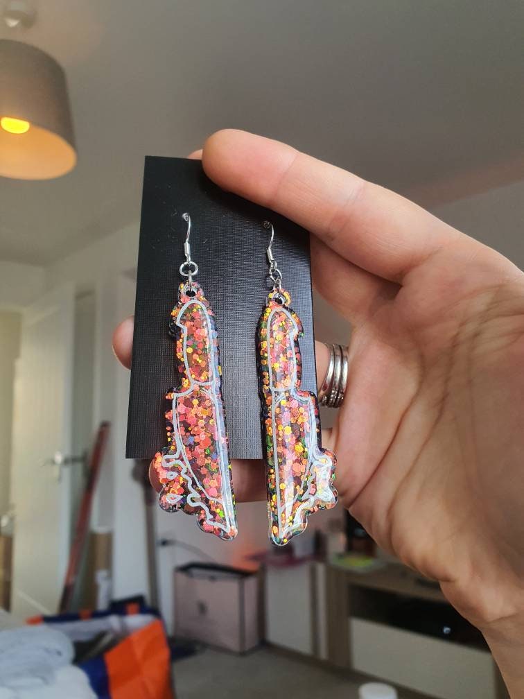 Colour Shift Orange Dripping Knife Resin Earrings