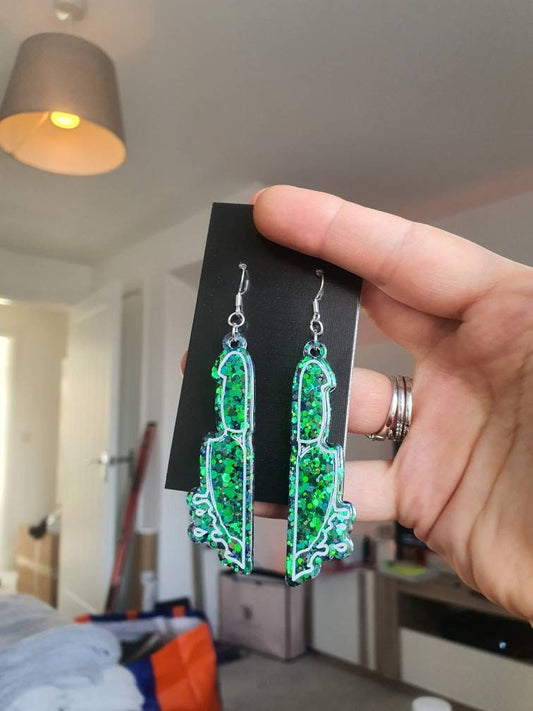 Colour Shift Green Dripping Knife Resin Earrings