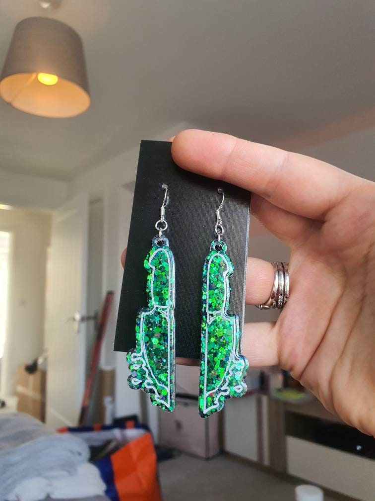 Colour Shift Green Dripping Knife Resin Earrings