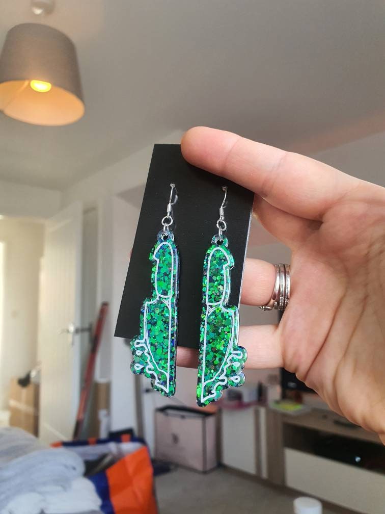 Colour Shift Green Dripping Knife Resin Earrings