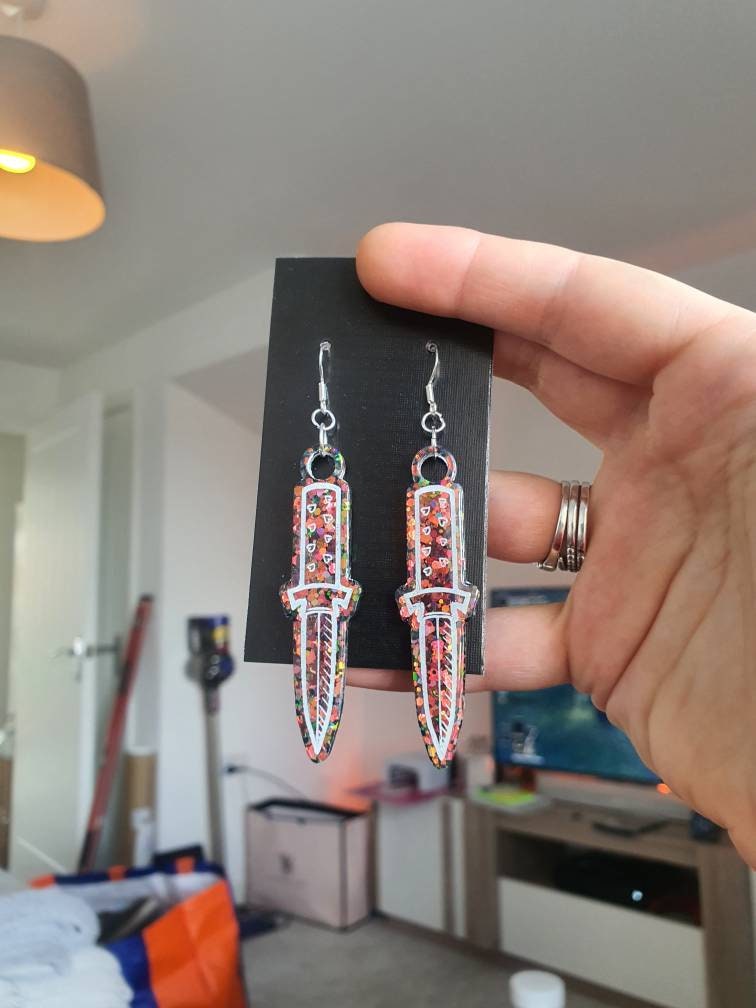 Colour Shift Orange Dagger Resin Earrings