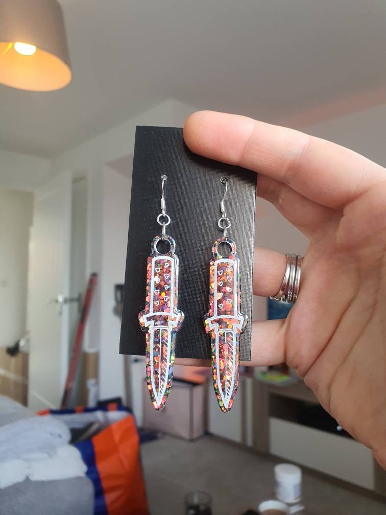 Colour Shift Orange Dagger Resin Earrings