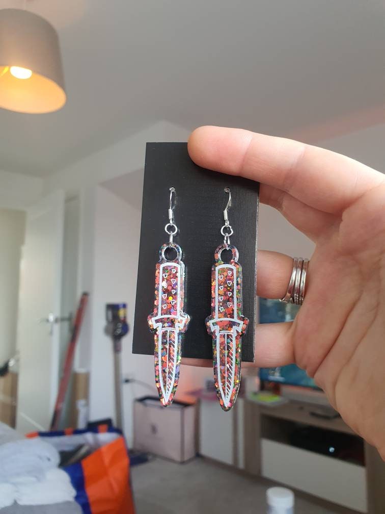 Colour Shift Orange Dagger Resin Earrings