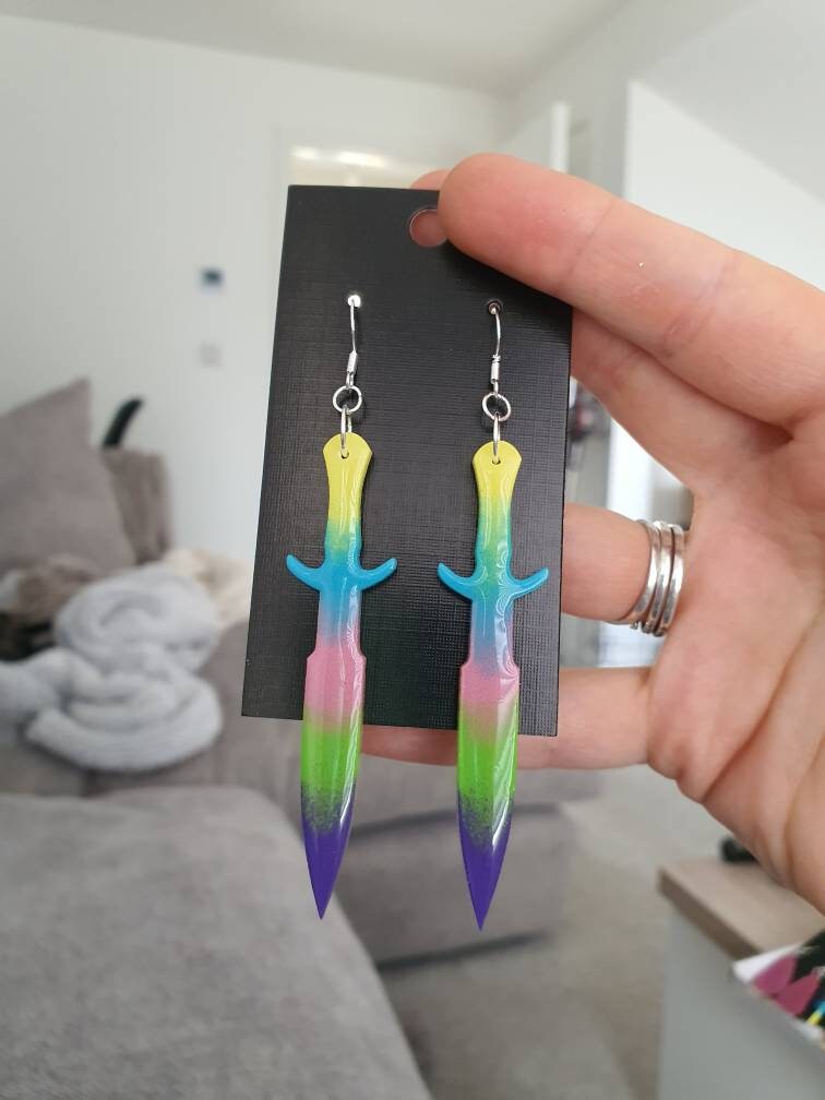 Rainbow Dagger Resin Earrings