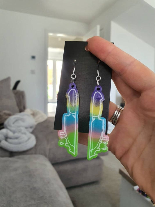 Rainbow Dripping Knife Resin Earrings