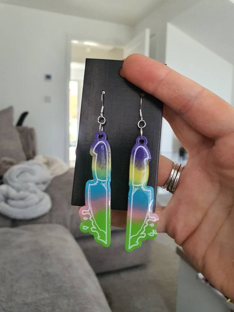 Rainbow Dripping Knife Resin Earrings