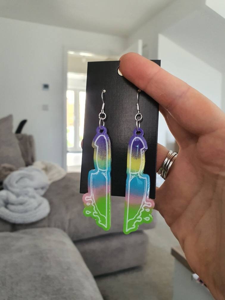 Rainbow Dripping Knife Resin Earrings