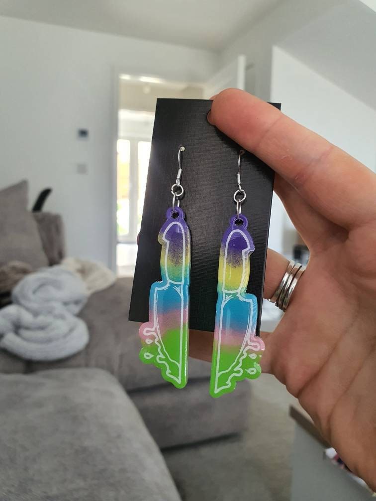 Rainbow Dripping Knife Resin Earrings