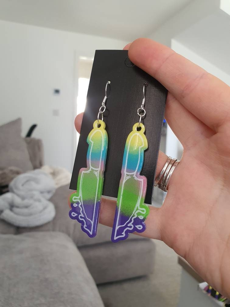 Rainbow Dripping Knife Resin Earrings