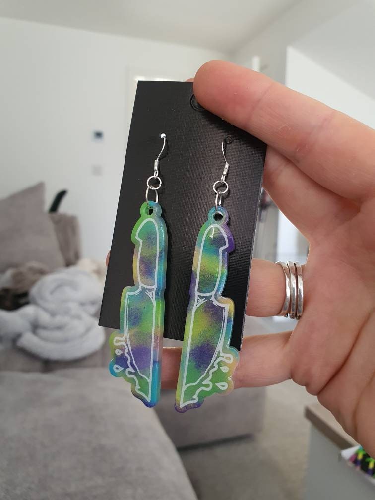 Rainbow Dripping Knife Resin Earrings