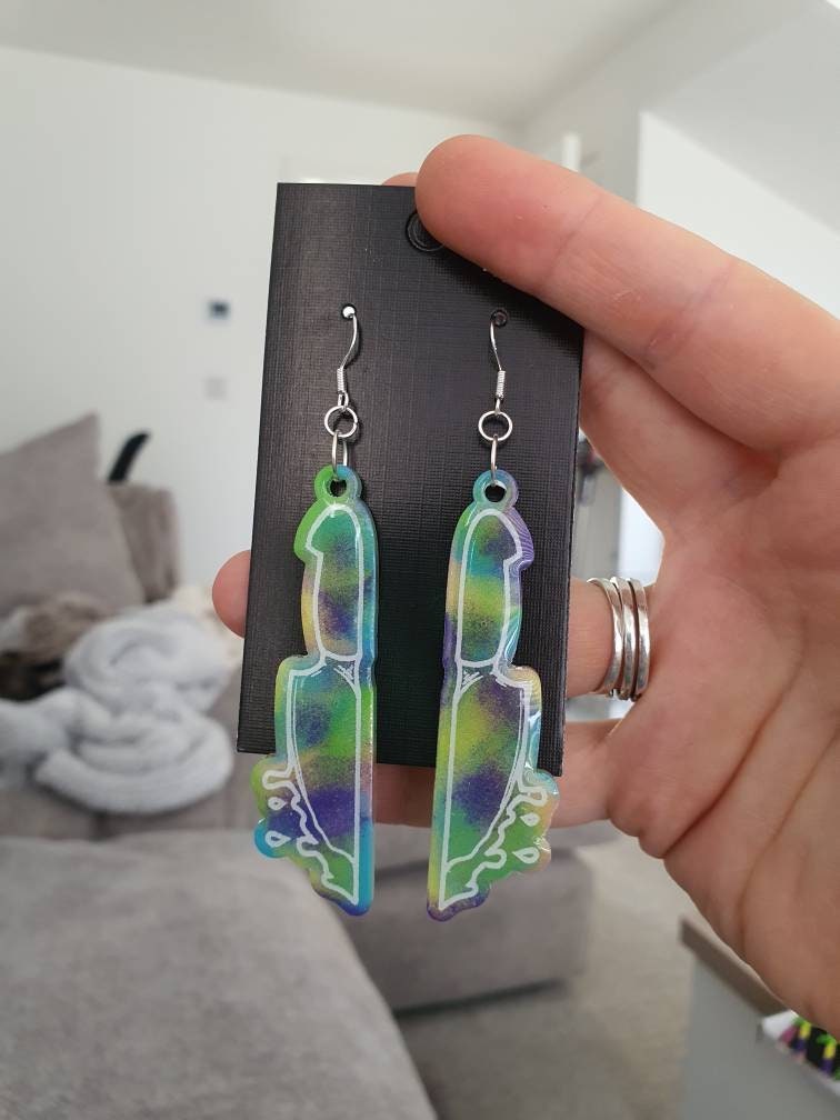 Rainbow Dripping Knife Resin Earrings