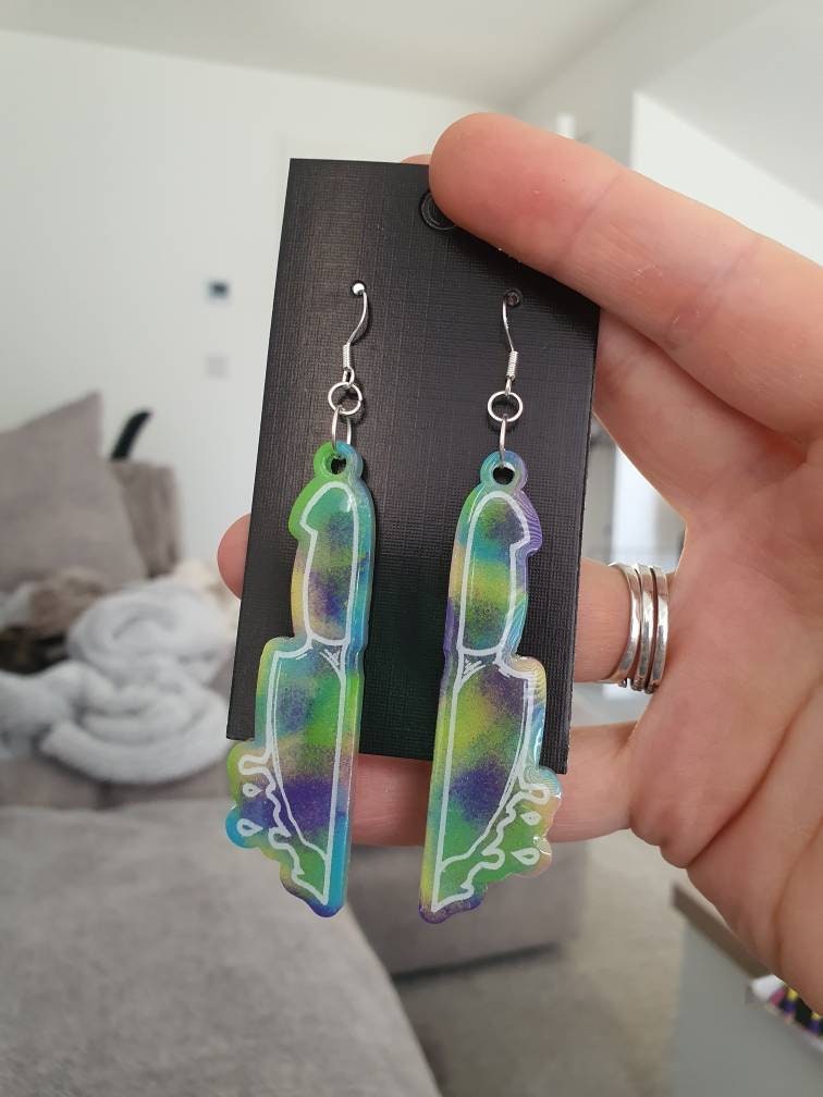 Rainbow Dripping Knife Resin Earrings