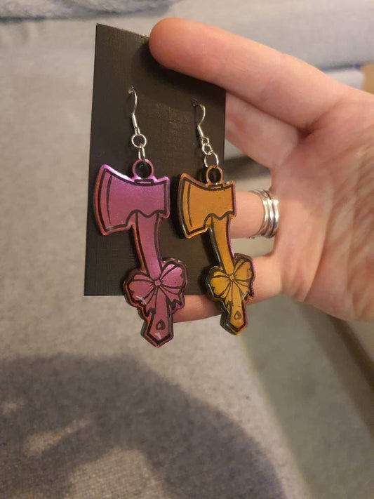 Colour Shift Bow Axe Resin Earrings
