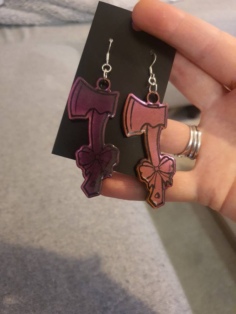 Colour Shift Bow Axe Resin Earrings