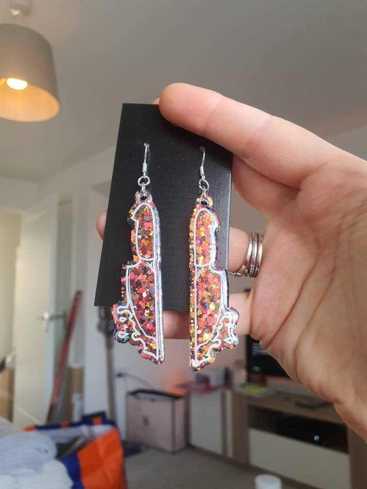 Colour Shift Orange Dripping Knife Resin Earrings