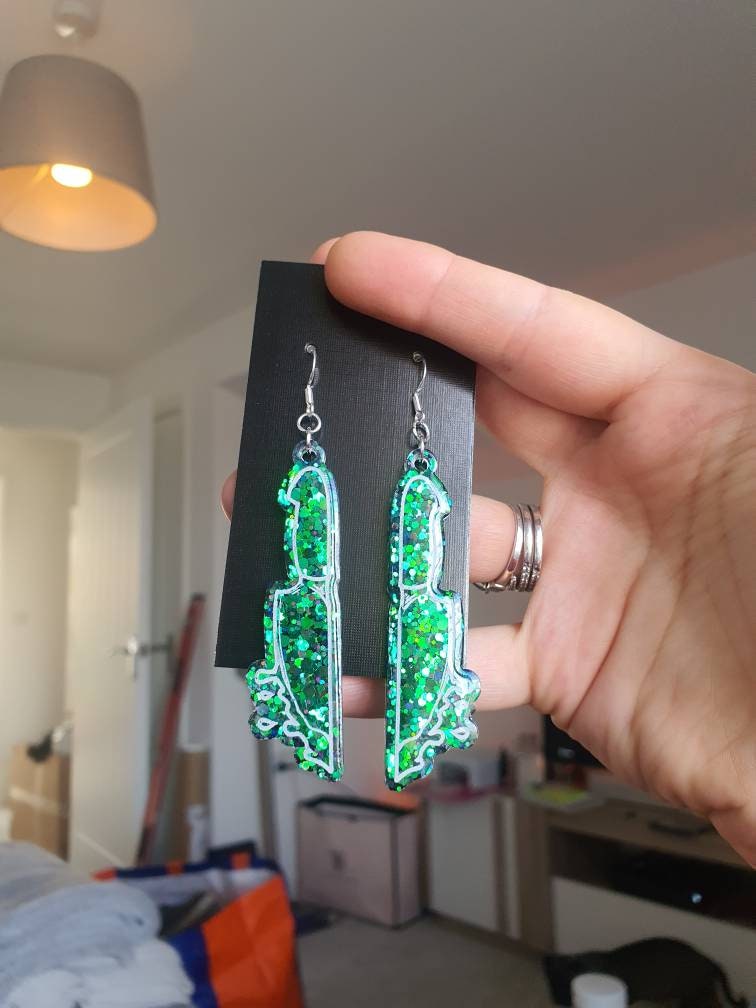 Colour Shift Green Dripping Knife Resin Earrings