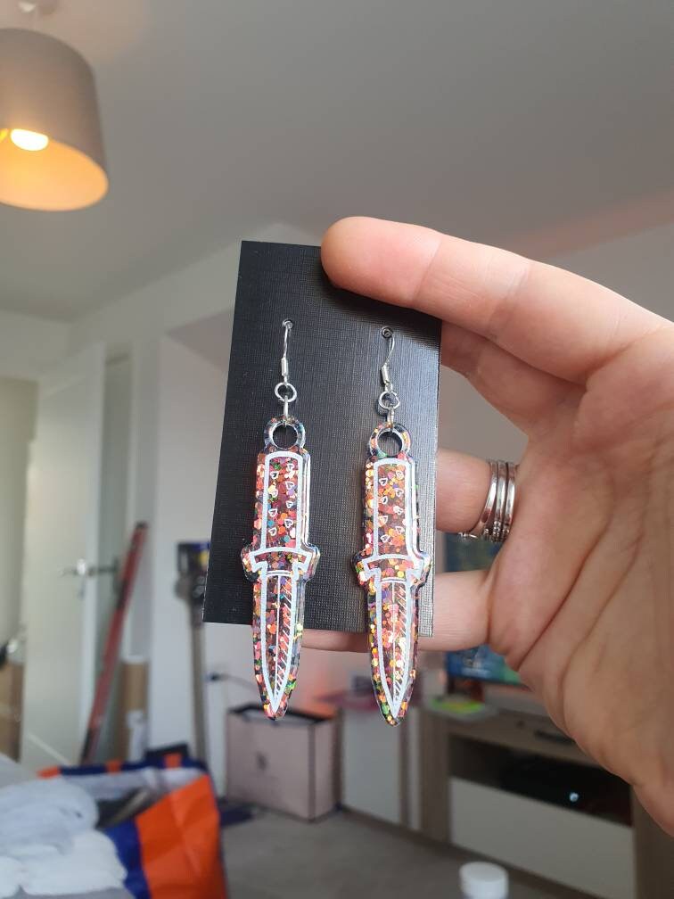 Colour Shift Orange Dagger Resin Earrings