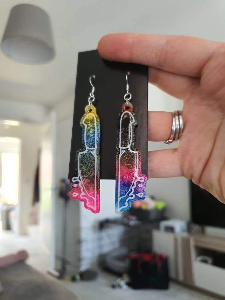 Alcohol Ink Multicoloured Dripping Knife Resin Earrings