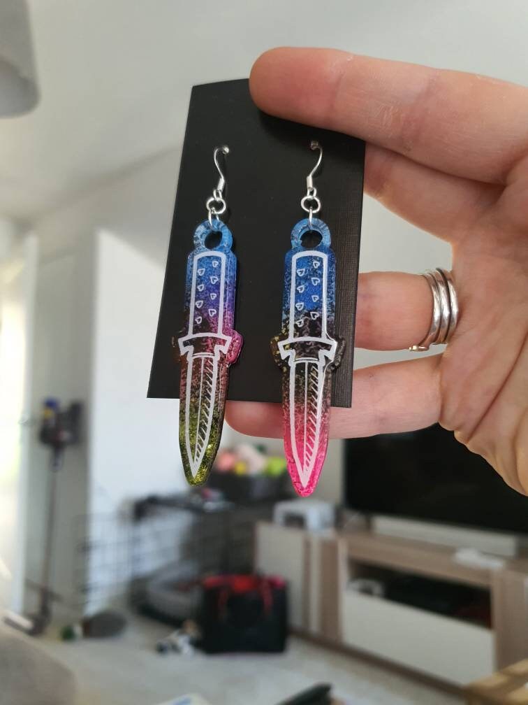 Alcohol Ink Multicoloured Dagger Resin Earrings