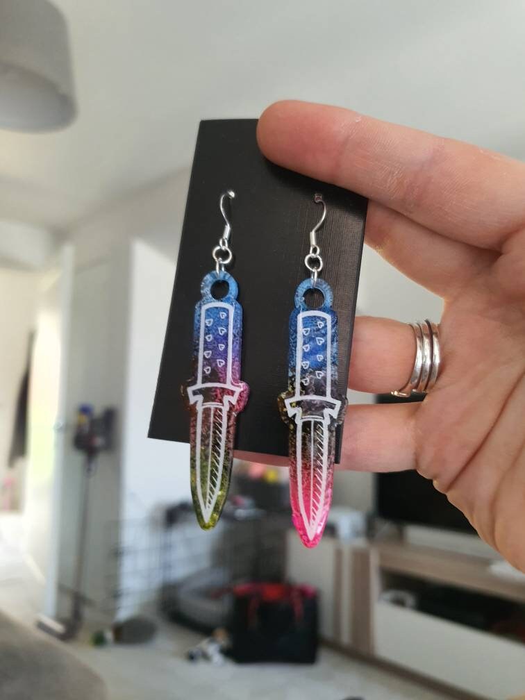 Alcohol Ink Multicoloured Dagger Resin Earrings
