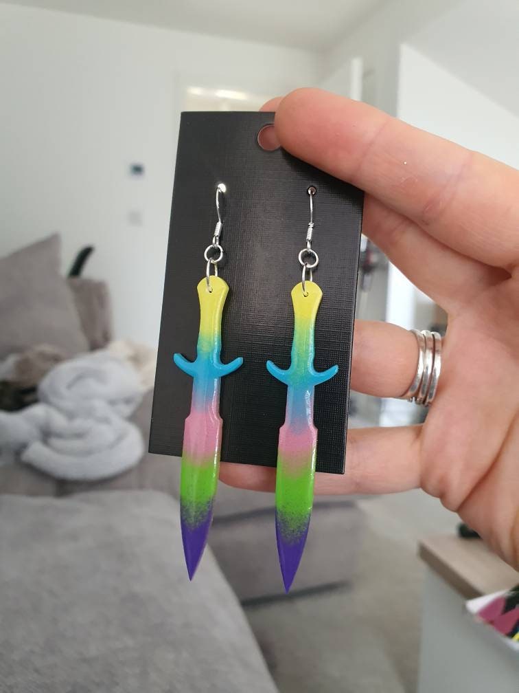 Rainbow Dagger Resin Earrings