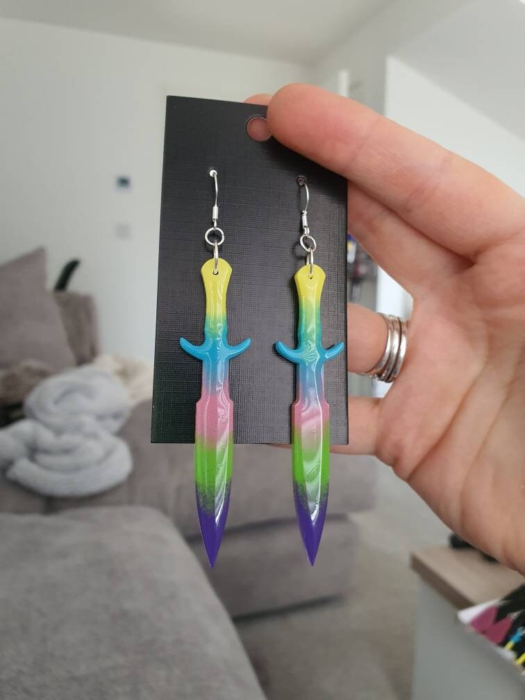 Rainbow Dagger Resin Earrings