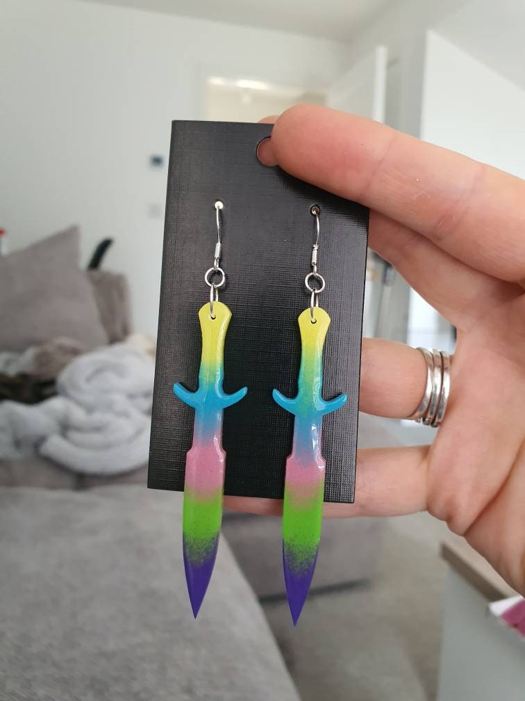 Rainbow Dagger Resin Earrings