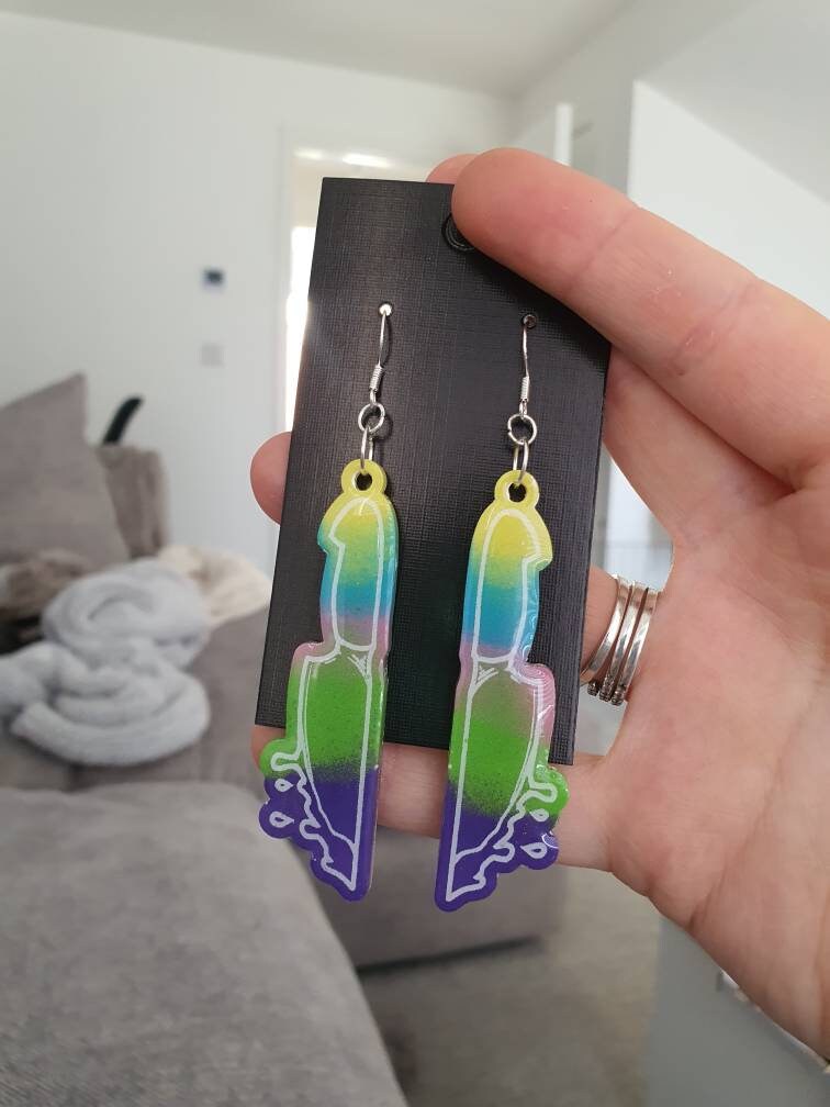 Rainbow Dripping Knife Resin Earrings