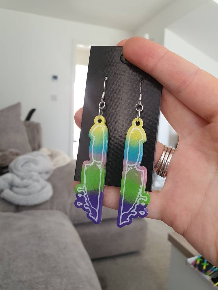 Rainbow Dripping Knife Resin Earrings