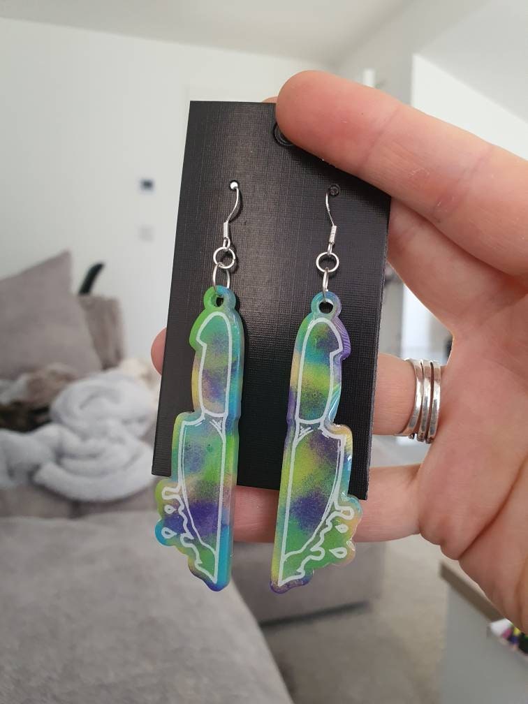 Rainbow Dripping Knife Resin Earrings