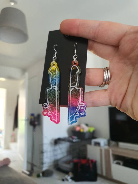 Alcohol Ink Multicoloured Dripping Knife Resin Earrings