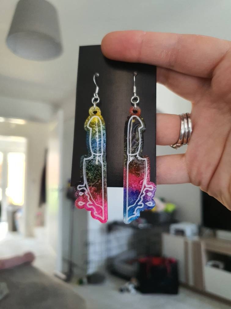 Alcohol Ink Multicoloured Dripping Knife Resin Earrings