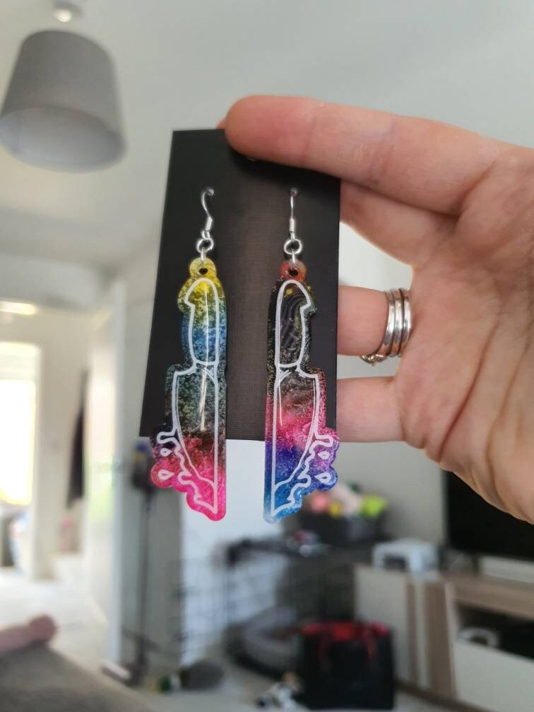 Alcohol Ink Multicoloured Dripping Knife Resin Earrings