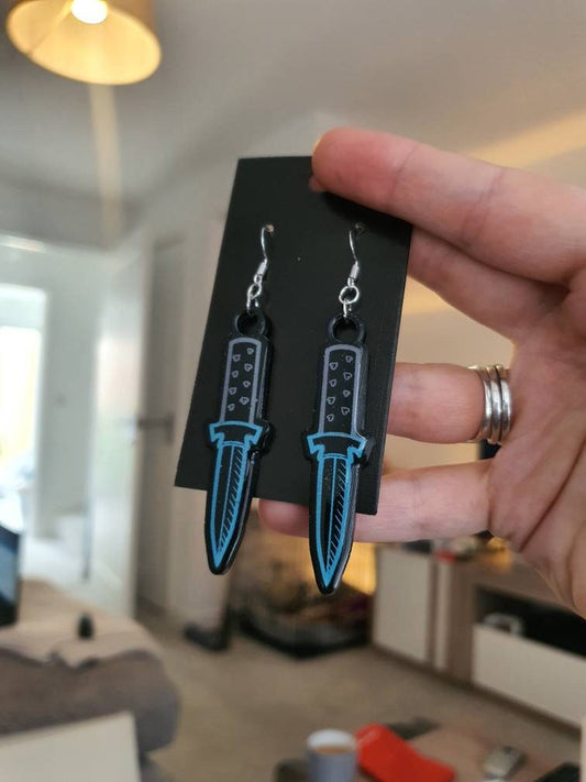 Black, Blue & Grey Dagger Resin Earrings