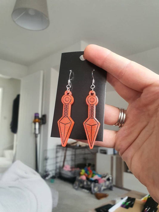 UV Active Glow Pink Kunai Resin Earrings