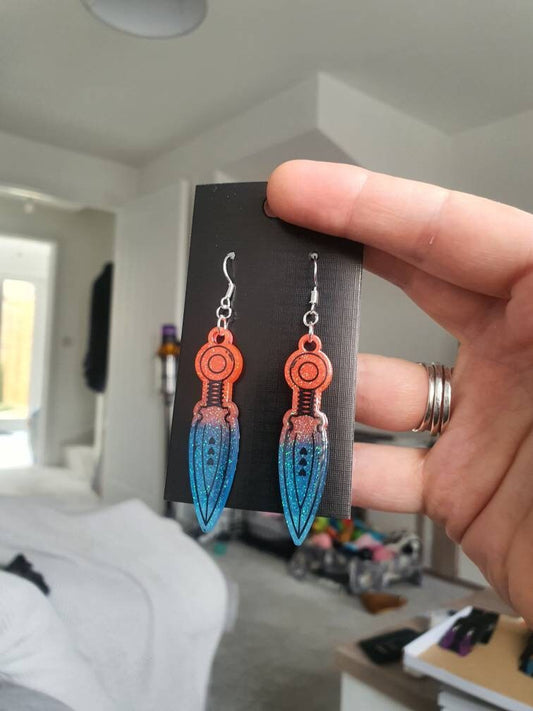 UV Active Glow Pink & Blue Throwing Knife Resin Earrings