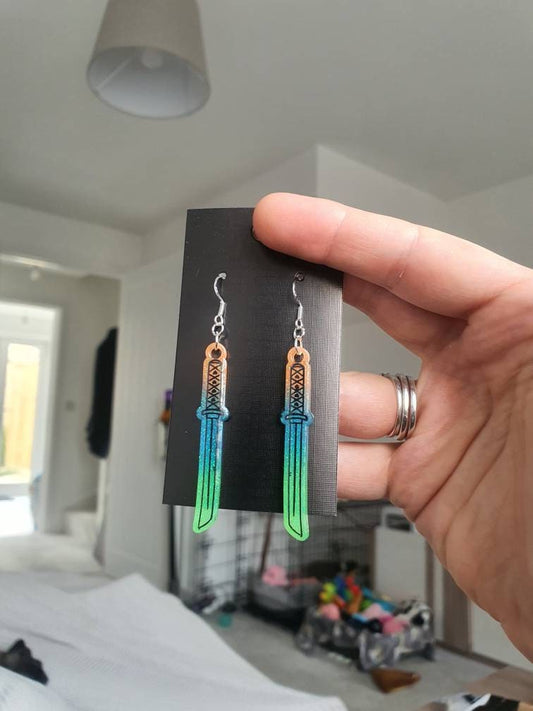 UV Active Glow Multicolour Katana Resin Earrings