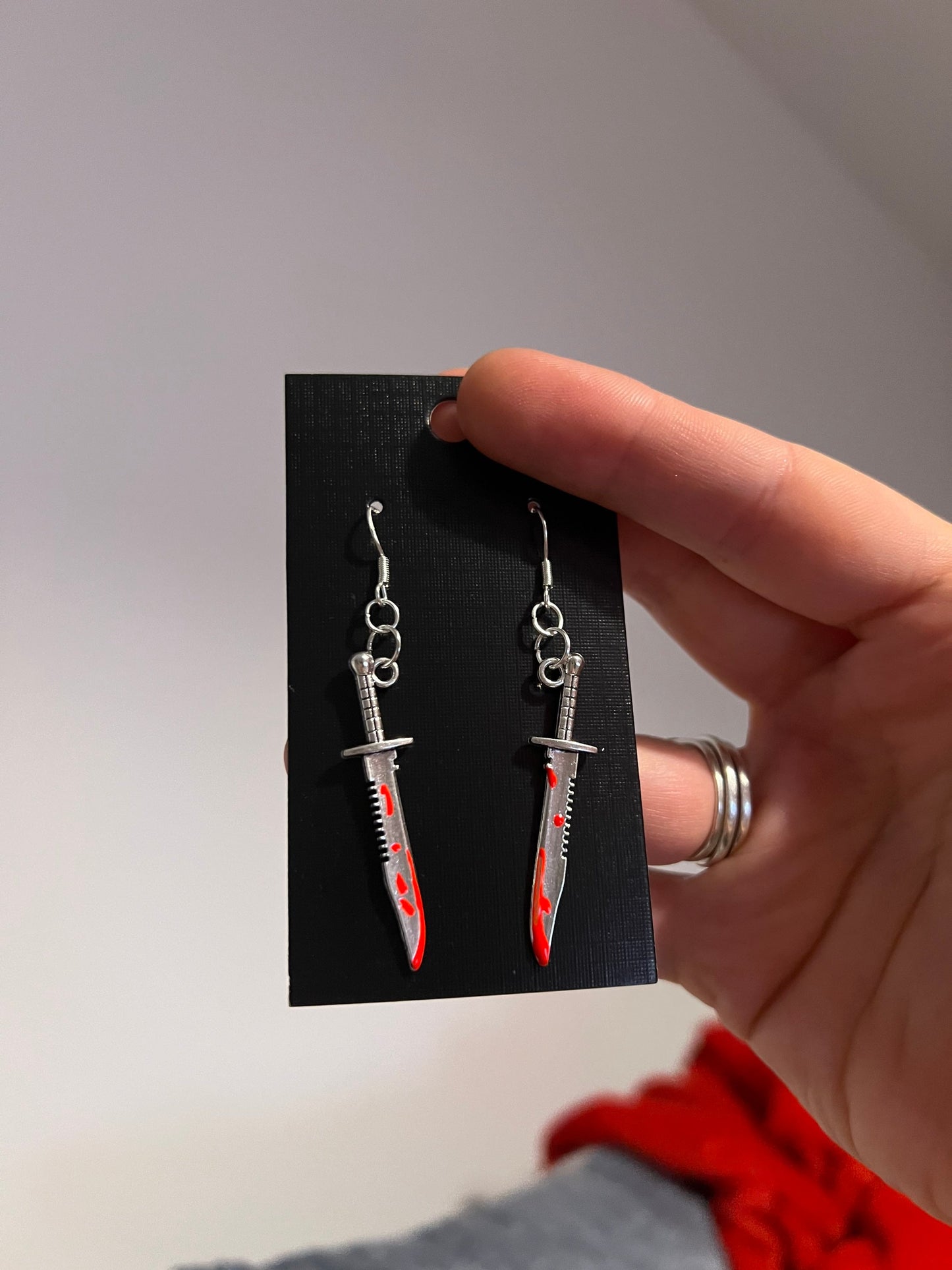 2 inch Metal Bloody Dagger Earrings